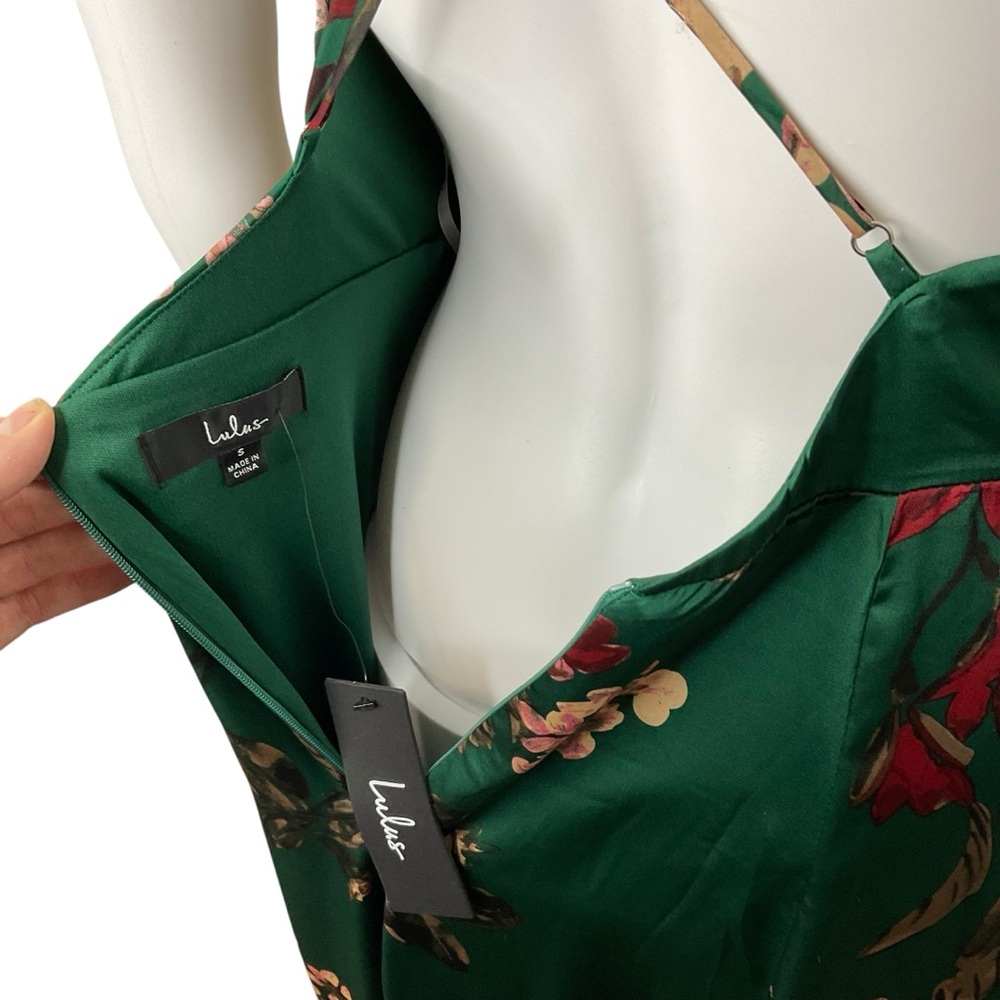 NWT Lulus Still the One Emerald Green Floral Print Satin Maxi Dress S - Picture 9 of 9